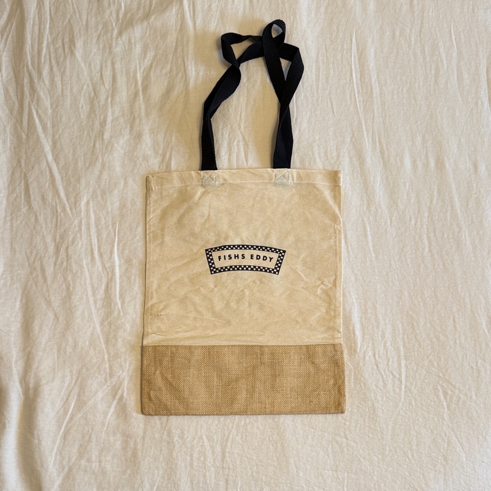 Fishs Eddy Canvas Tote Bag with Black Handles